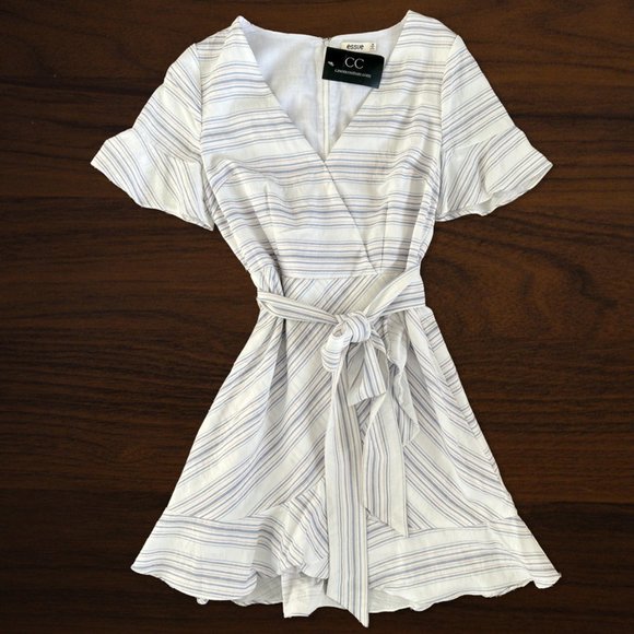 essue Dresses & Skirts - Essue Cotton Ruffle Mini Dress with Tie in Front Size Med - Brand New w/ Tags
